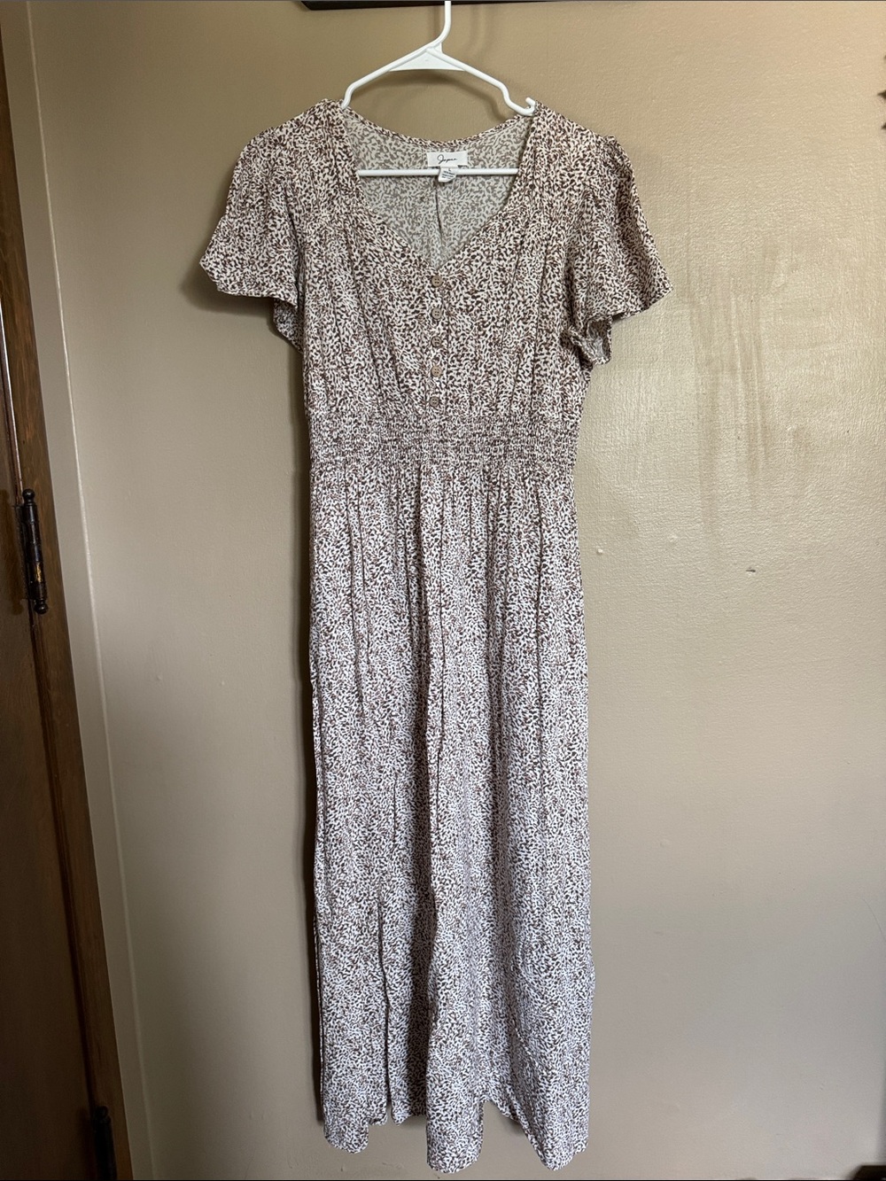 Japna Beige Speckled Maxi Dress with Smocked Waist